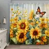 Cortinas de chuveiro cortina de girassol vintage Floral Farm Butterfly Plant Garden House