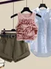 Женские спортивные костюмы 2024 Летняя уличная одежда Y2K 3 куски для женщин наряды в корейский повседневный жилет с длинным рукавом солнцезащитные рубашки