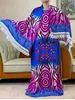 Vêtements ethniques 2023 Slve courte 2 pièces Robe africaine Big Scarf Impression florale Coton Loose Caftan Lady Summer Maxi Robes décontractées Vestidos T240510