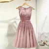 Sukienki imprezowe Suknia balowa koraliki koronkowe bez rękawów krótkie o długości różowego niebieskiego tiulowego tiule plus size kobiety vestido madrinha lx073