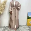 Ethnic Clothing New Modest Abaya Muslim Women Fashion Elegant Net Color Beaded Muslim lace-up chiffon Cardigan Robe Middle East Turkey Arab Rama T240510