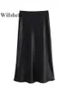 Willshela Women Fashion Satin Solide plissée midi jupe vintage Mid Elastic Femme Chic Lady Jirts 240508