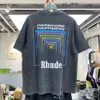 Mens Tshirts Men Women Vintage Heavy Fabric RHUDE BOX PERSPECTIVE Tee Slightly Loose Tops Multicolor Nice Washed Rhude Tshirt