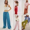 Women's Pants Striped Print Vertical Wide Leg With Drawstring Pockets For Women Streetwear Trousers A Stylish Look