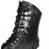 Retro Black Man Women Angle Boots Metal Decorary Толстая платформа панк женский круглый шнурок, повседневные рыцарские женские туфли 45 1A17