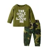 Kleidungssets Frühling Herbst Kleinkind Baby Boy Long Sleeve Outfit für 0-2 Jahre Briefe gedrucktes Sweatshirt-Oberteil und Tarnhosen Kleidung Set