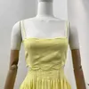 Повседневные платья 2024 Высококачественные льняные желтые безмолвные шнурки для шнуровки A-Line Midi платье на летний каникул
