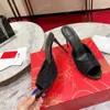 トップデザイナーポンプバックレスヒールズレッドソールヒールスティレットセクシーなスタイルレザーオープントウ壊れたレンガの高品質の靴箱