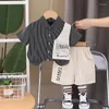 Clothing Sets Western Baby Boys Boutique 2024 Summer Vertical Striped Turn-down Collar Short Sleeve Shirts And Shorts Boy Outfit Set