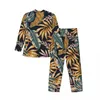Maison vêtements pyjamas hommes plantes tropicales vêtements de sommeil colorés feuilles deux pièces rétro à manche à manches longues surdimensionnées