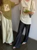 Kvinnor Pants Capris Deeptown Satin Wide Leg Pants for Womens Elegant White Trousers Casual Bag For Korean Summer 2024 Womens Office Wear Black PantsL2405