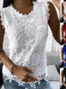 Summer Fashion Womens Lace Jacquard ärmlös Casual Womens Vintage T-Shirt S-5XL Flower Tank Top Camissole Strap Top 240510