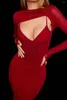 Vestidos casuais hqbory winter women manga longa mulher sexy bandagem midlela hollow mh mick festa de celebridade vestido 2024 bodycon noite vestidos