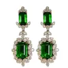 2024 Luxury Inlaid Imitation Natural Emerald Princess Square Diamond Earrings Engagement Bankettörhängen och örhängen för kvinnor 6522