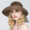 Summer Bow Ribbon Sun Hat Panama Women's Cap Bonnet Beach Straw Hats summer hats for women gorro mujer