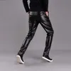 Pantalon masculin pantalon en cuir élastique pantalon de cuir Pu à taille haute et pantalon serré coréen pantalon de moto