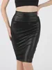 Saias Moda Mulheres Saia Sexy Cantura alta Pu couro Bodycon Clubwear Knee Knee