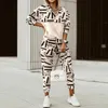 Pantalons de deux pièces pour femmes 2024 Été pour femmes de banlieue Imprimé de banlieue à manches longues Slim Fit Fashion Casual Set plus ensembles de deux pièces en deux pièces