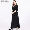 Robes de fête Été noir pour femmes Maxi Long Robe en V couche à manches courtes courte taies haute tunique plus taille