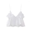 Tanks de femmes blancs top crop top femme 2024 volant sans manches sans manches féminines sexy tops d'été avec sangles coques