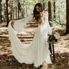 2023 estilo country estilo boho renda vestido de noiva vestido com luva longa e pescoço uma linha de praia vestidos de noiva Bohemian Bride Dres 276k