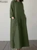 Grundläggande avslappnade klänningar 2024 Zanzea mode sommar sundress femme casual vestidos kaftan mantel vintage kvinnor solid 3/4 slve klänning baggy lös överdimensionerad t240510