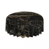 Table Cloth Round Black Marble Gold Veins Waterproof Tablecloth 60 Inches Cover For Kitchen Dinning