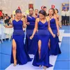 Sexy Side Split Royal Blue Bridesmaid Dresses Mermaid African Women Long Wedding Party Dress Formal Gown 272A