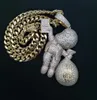 Nieuwe gepersonaliseerde 18K Gold Ploated Hip Hop Cartoon Boy met grote geldtas hanger ketting ed ketting ijs uit cz zirconia juwelen1573877
