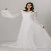 2021 A-LINE BOHO Modest Wedding Dresses Long BellSleeves V Neck Simple Chiffon Informal Bridal Clowns Bride Gown Custom Made 280l