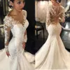 2021 Vintage Mermaid Wedding Dresses Long Sleeves Lace Appliques Beaded Wedding Gowns Sweep Train Jewel Bridal Gowns 292x