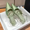 Satin pointu à bout haut talons créateurs de mode sandaux de fesse de fusil vert chaussures de robe de fête de gree muller pompes femmes