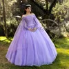 Prinses Lila Quinceanera Dresses 2024 Off Schouders Elegant kralen lange mouw zestien verjaardagsjurk prachtige vestidos 15 anos debutante prom feestjurken fee