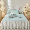 Bed Skirt High-end Lace Ruffles Quilted Cooling Cool Feeling Fibre Mattress Cover Bedspread Sheet With Pillowcases 3Pcs