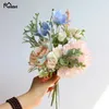 Dekorativa blommor meldel Silk Rose Peony Mix Artificial Flower Bouquet Blue Galsang Fake Home Wedding Christmas Decoration Faux Flores