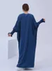 Ethnische Kleidung bescheidene solide Batwing Abaya Dubai Muslim Maxi Kaftan Kleider Palästina Thobe Frauen Ka Robe Caftan Marocain Femme Vestidos T240510