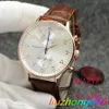 Novo relógio Rose Golden Case Cronograph Sports Battery Power Limited Watch Dial prateado Quartz Profissional Wristwatch Clop dobring Men Watches Selta de couro