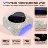 Wiederaufladbare UV -LED -Nägellampe 72W schnurloses UV -Licht für Nägel mit herzförmigen Maniküre -Pediküre -Maschine Nagelwerkzeugen von Strass 240510 240510