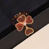 Famous designer rings for lover Four Leaf Grass Red Jade Heart Ring Female 18k Rose Gold White rings with common vanley