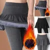 Leggings femininas Mulheres culotes calças de inverno de cintura alta para um ajuste elástico e esbelto com detalhe de saia plissada que aquecedores térmicos da coxa