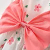 Girl Dresses 2/piece Set Of Girls' Dress Straw Hat Summer Baby Knot Cartoon Flower Print Large Butterfly Sleeveless