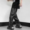 Men's Pants Mens artificial leather pants mens artificial leather drawstring pants wide leg elastic waist street clothing hip-hop style breathableL2405