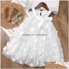 Robes de fille Girls Children 3D Butterfly Soice Robe 2023 Fashion Summer bébé fille blanche Princesse sans manches Dressl2404 Drop D Dhd75