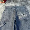 Женские джинсы Hip Hop Streetwear Jnco y2k Harajuku Crown Вышивка ретро -голубые мешковы