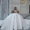 2022 taglie forti arabi arabo ebi lussuoso abito da sposa in perline di pizzo lussuoso a maniche lunghe al collo in raso abiti da sposa sexy