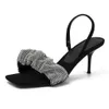 Hoge hakken 2023 Rhinestones Square Head Party Drappen Pomp Pump Women Shoes Designer Sandalen