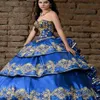 Quinceanera Dresses Blue Ball Gown Sweetheart Ruffle Prom Dress Charro Sweet 16 Dress Puffy Traditional Quinceanera Mexican 261I