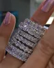 925 Silver Pave Cadre Full Square Simulated Diamond CZ Eternity Band Engagement Wedding Stone Rings Wholesale