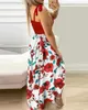 Basic Casual Dresses Summer sexy spaghetti shoulder strap floral print womens long dress 2024 casual elegant chest bag long womens beach dress holidayL2405