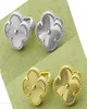 Fashion Lady Brass Single Motifs Engrave Grain Golden Four Leaf Flowers Engagement 18K Plated Gold Stud Earrings 2 Color 5200455